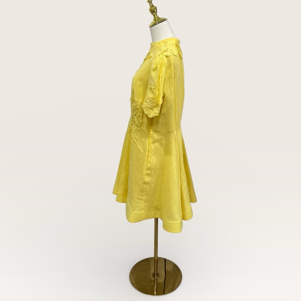 Antonio Melani Iris Linen Blend Floral Appliqué Mockneck Dress Sunshine Yellow - Picture 7 of 16